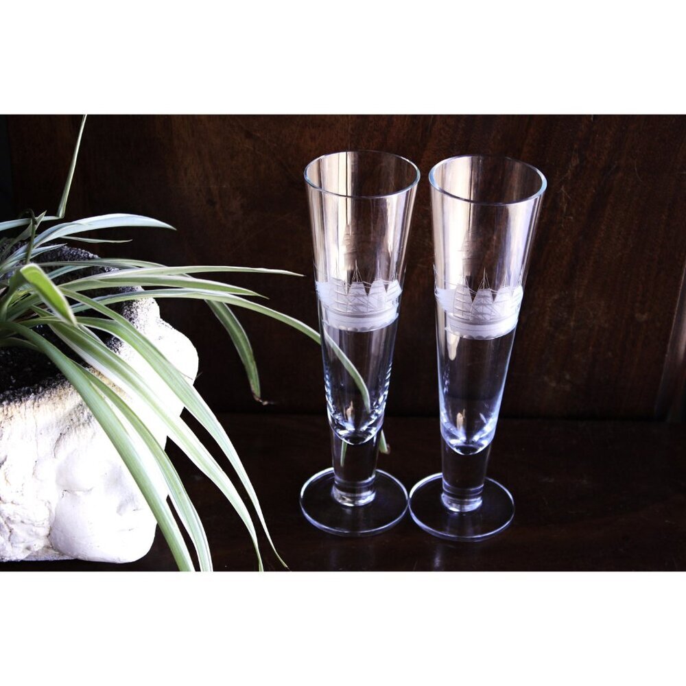 Toscany nautical ship glasses, antique sailing boat beer glasses, vintage